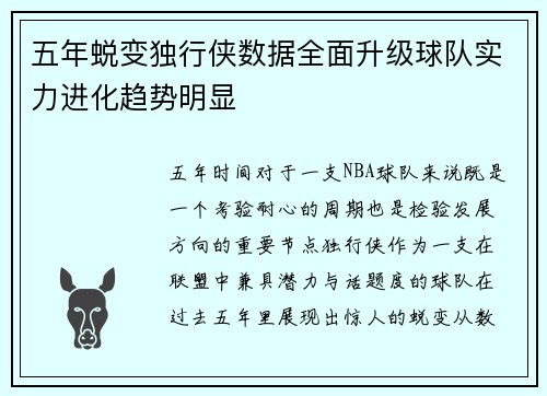 五年蜕变独行侠数据全面升级球队实力进化趋势明显