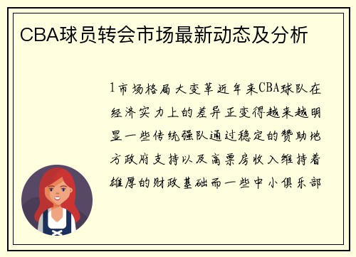 CBA球员转会市场最新动态及分析