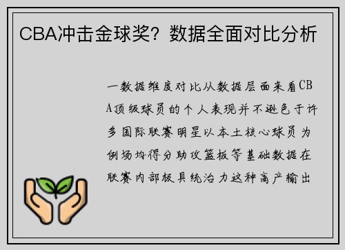 CBA冲击金球奖？数据全面对比分析